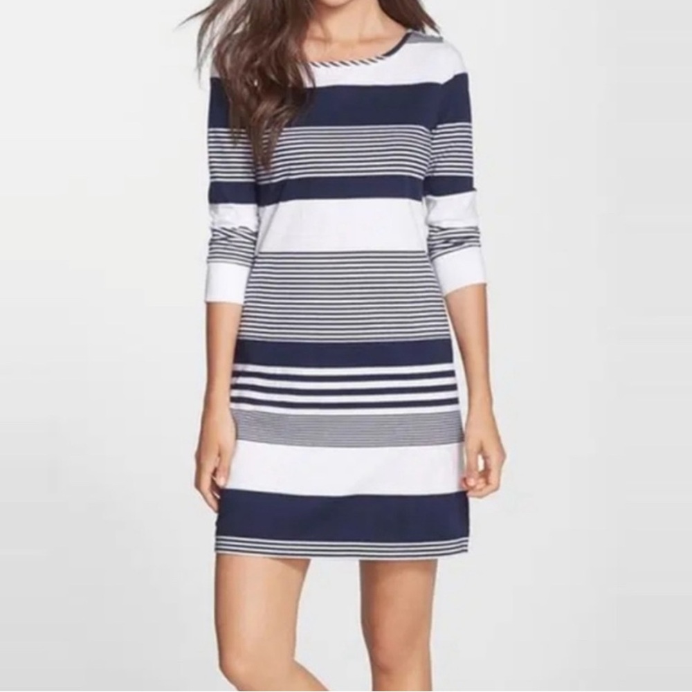 Lilly Pulitzer Marlowe Navy and White Striped Mini Dress 100% Pima‎ Cotton M